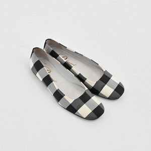 Delman Gingham Ballet Flats Womens Size 6.5 Black White Check Slip On Vtg 90s